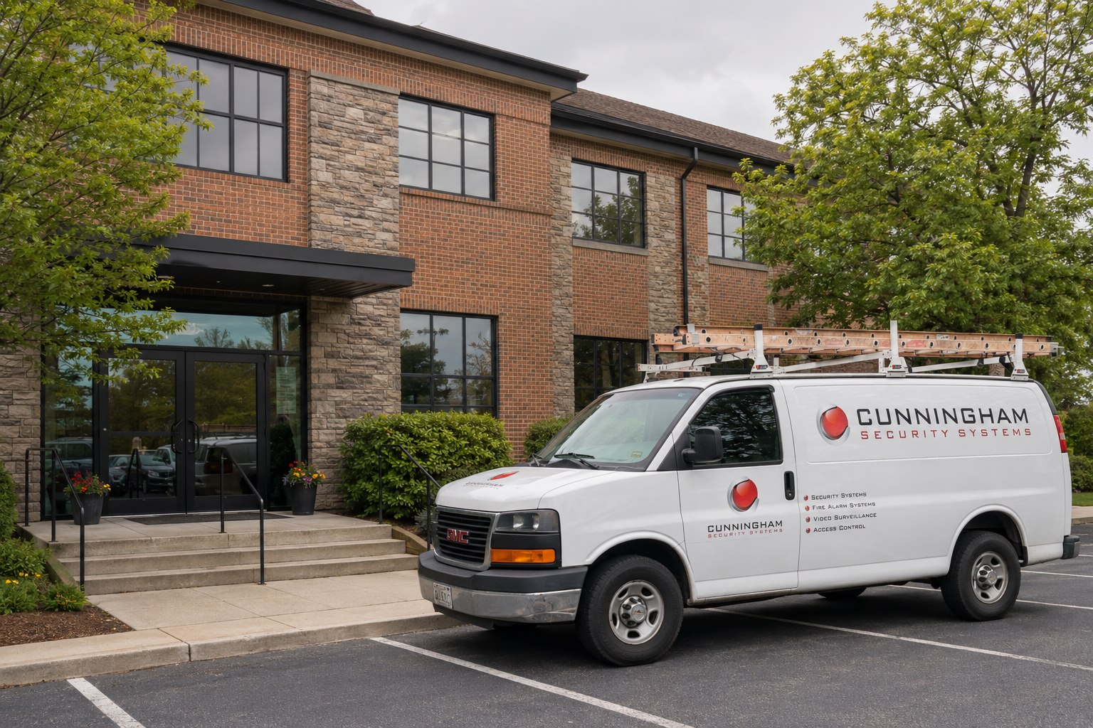 Cunningham Security Systems service van in Massachusetts