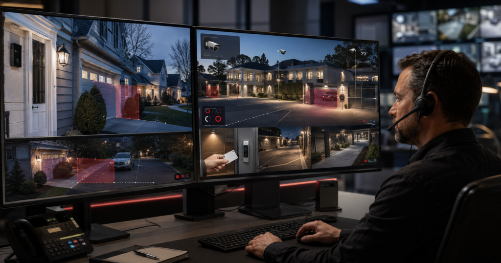 Ring Virtual Guard compared with Alarm.com video monitoring by a professional security operator