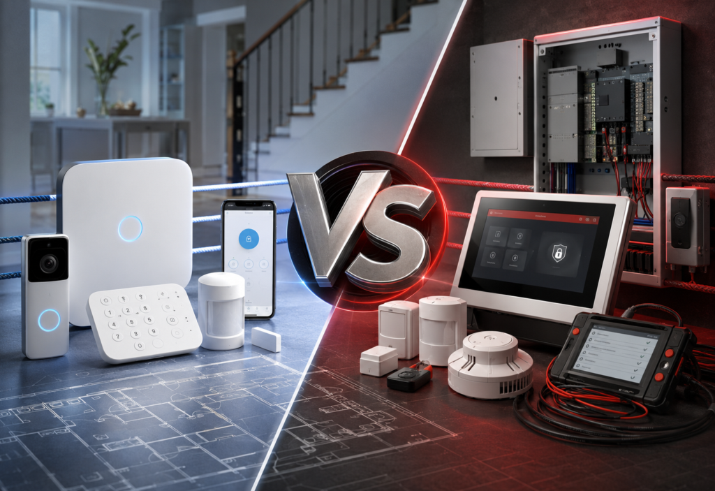 Ring Alarm DIY equipment compared with a professionally installed custom security system